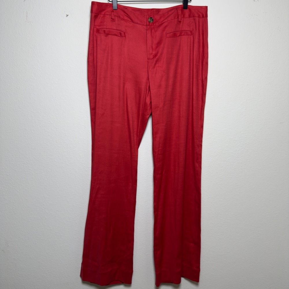 Cabi Women Linen Pants 14 Red Wide Leg Trousers Career Casual 5535 Sailor Preppy